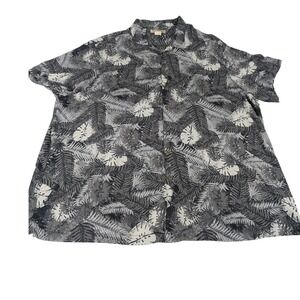 Island Passport Mens 3XL Tropical Leaf Monstera Print Rayon Hawaiian Shirt Gray